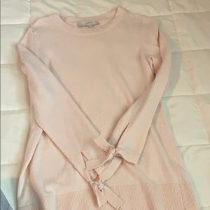 Pale pink tie-sleeved sweater